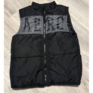 AERO Kids‎ Puffer Vest Black Gray Logo Full Zip Sleeveless Jacket Size 7